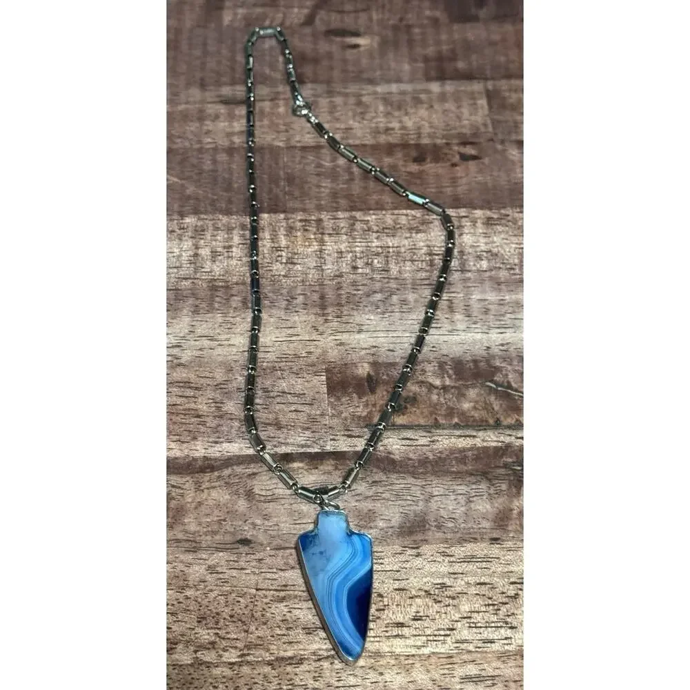 Blue Agate Arrowhead Necklace Pendant